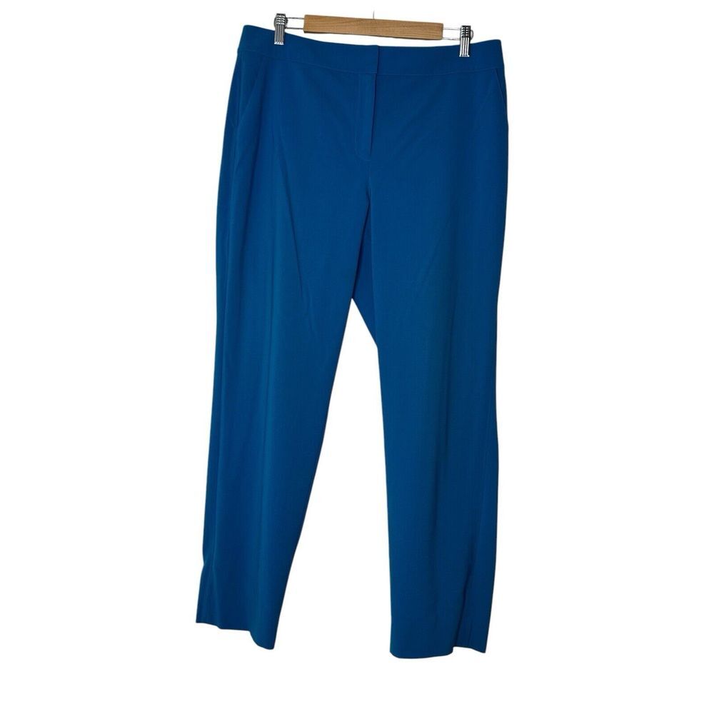 ST JOHN‎ Dress Pants Women Size 12 Blue Wool Blend Straight Leg Old Money Office